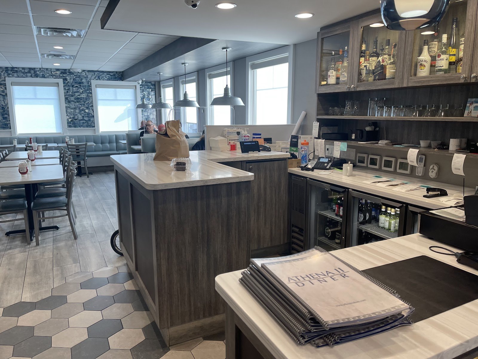 The counter and dining room inside the renovated Athena II Diner in North Haven