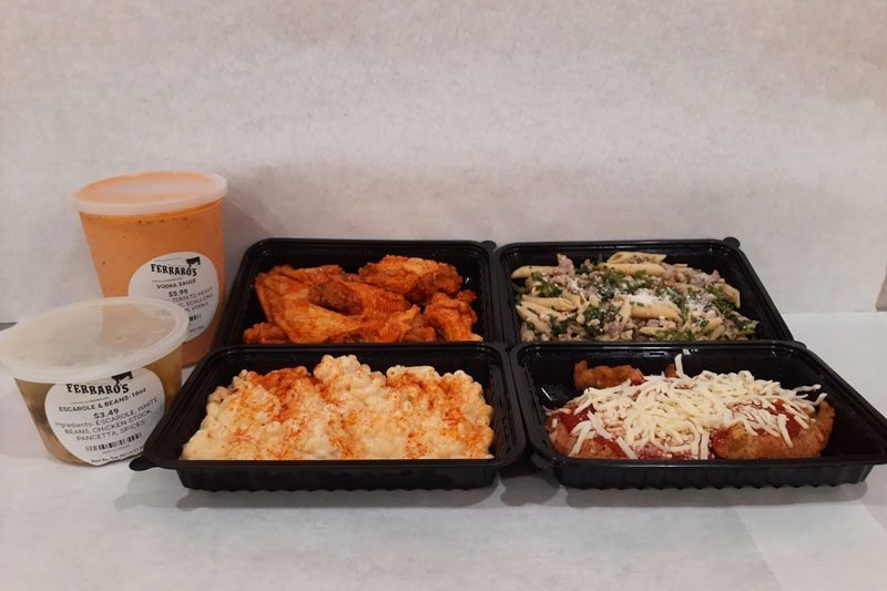 Prepared heat-and-serve dinners at Ferraro’s Market