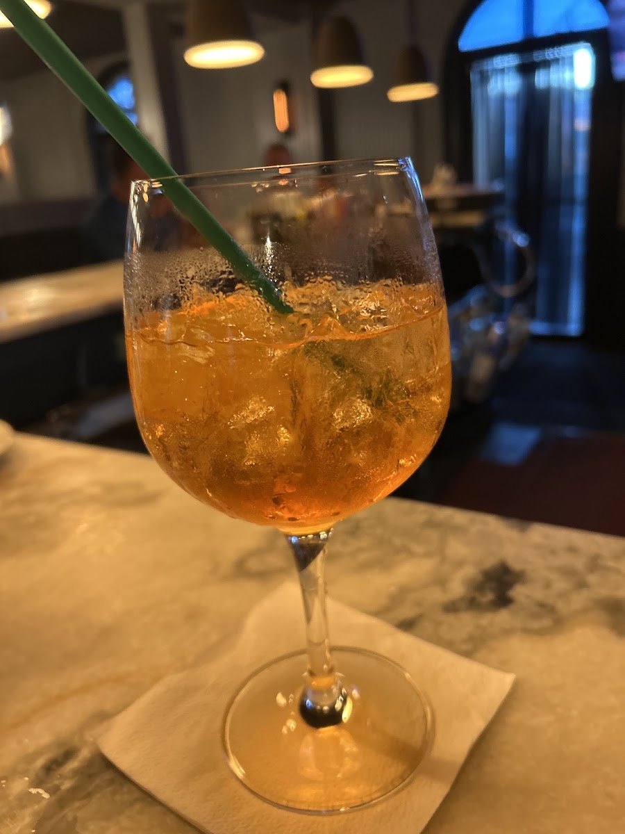 An Aperol spritz on the bar at Josephs on Whitney in North Haven