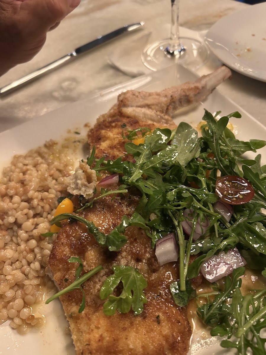 Pork Milanese with arugula salad and Israeli couscous at Josephs on Whitney