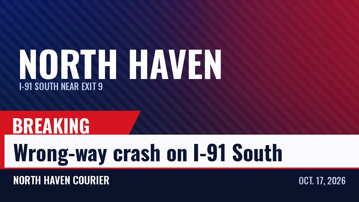 Breaking news graphic: Wrong-way crash on I-91 South, North Haven