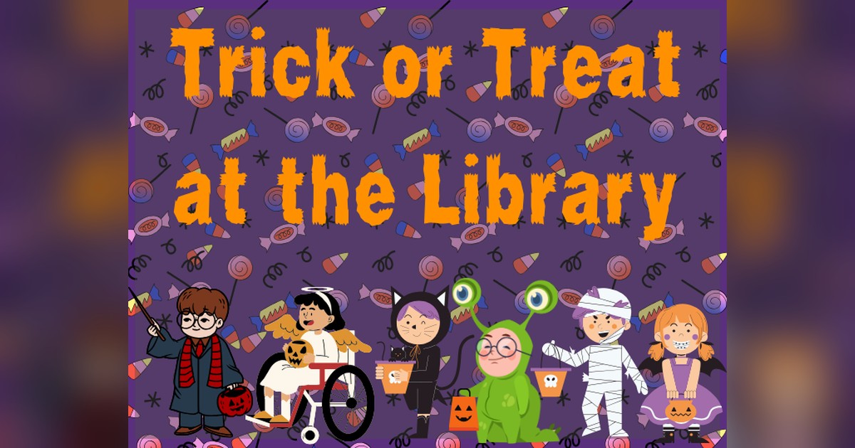 North Haven Memorial Library flyer for Trick or Treat at the Library on Halloween