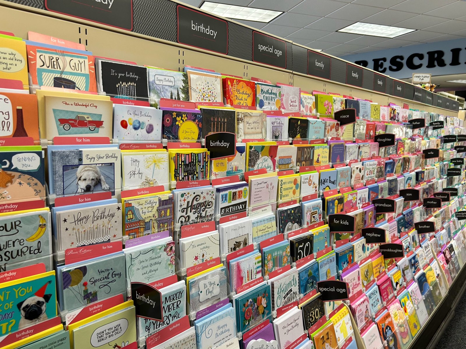 The greeting card aisle at North Haven Pharmacy