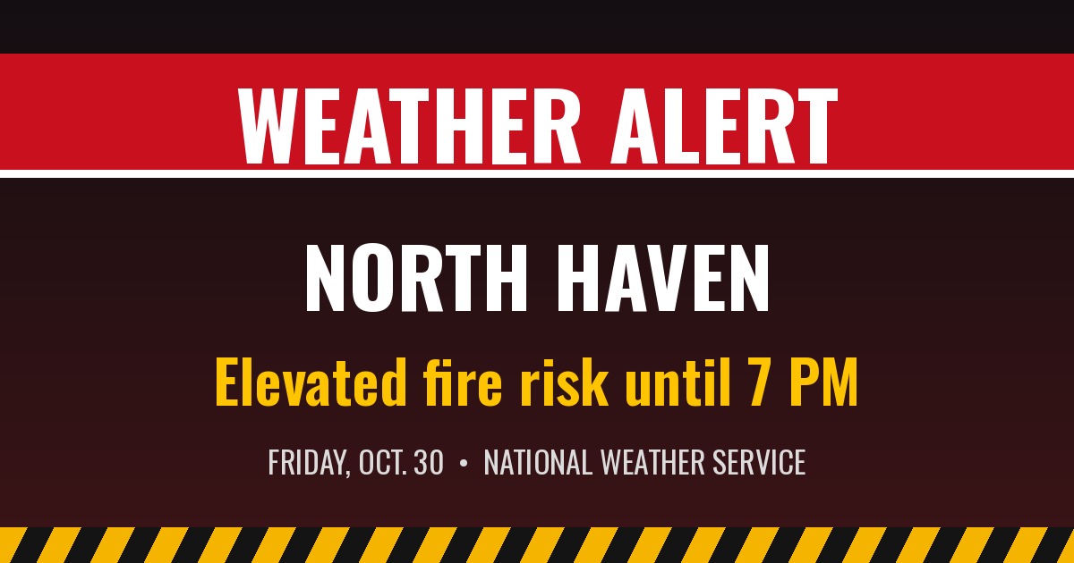 Weather alert graphic: elevated fire risk until 7 PM Friday, Oct. 30