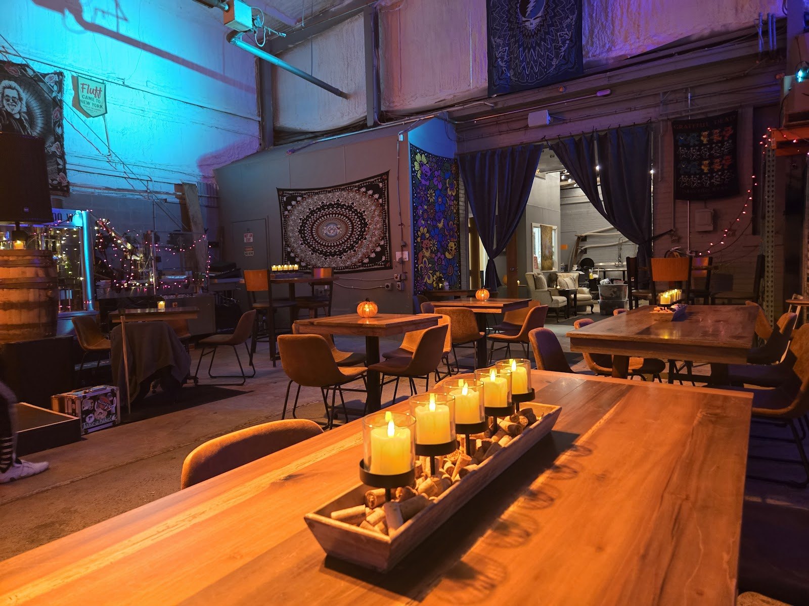 Candlelit tables in the tasting room at Small Batch Cellars in North Haven