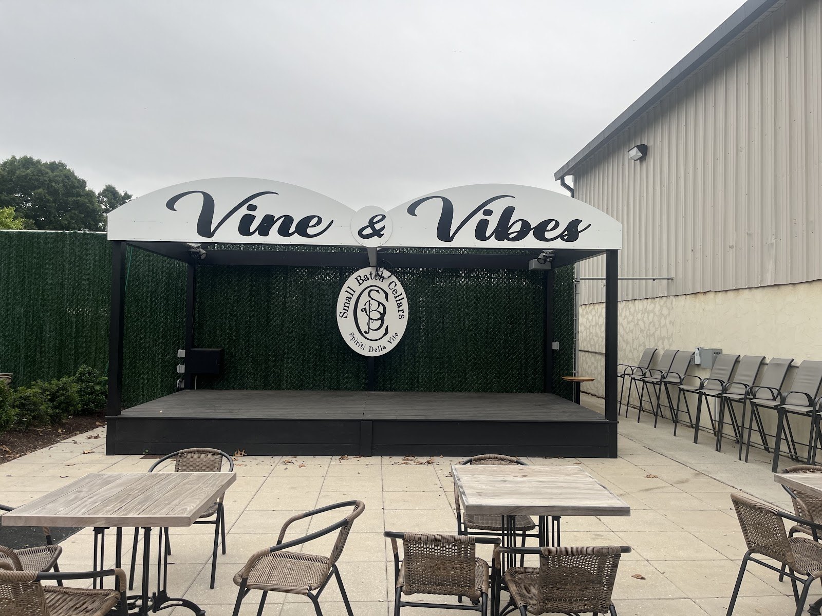 The Vine and Vibes outdoor stage and patio at Small Batch Cellars in North Haven