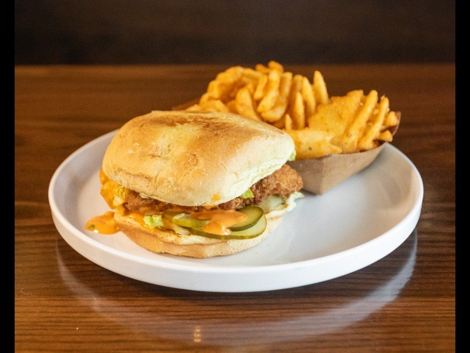 The Boom Boom Chicken sandwich with waffle fries